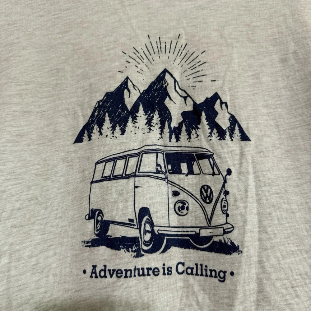 Volkswagen Van Bus T-Shirt Adult Large Cotton/Poly Adventure Is Calling Mountain